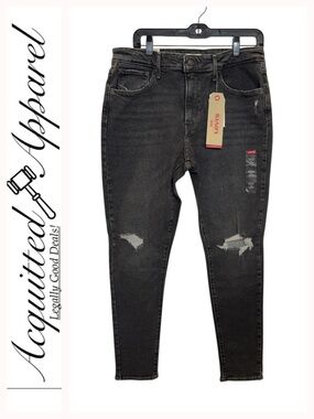 Levi's 721 Black Wash Distressed High-Rise Skinny Jeans NWTs Size 14 Medium